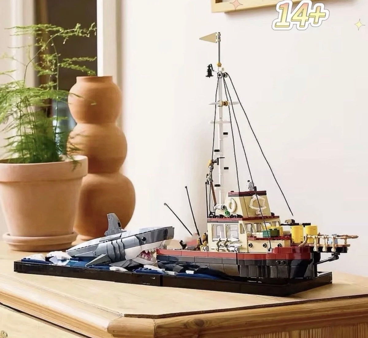 Jaws Diorama Boat & Shark (21350) 1503PCS Building Blocks w/ 3 Figures