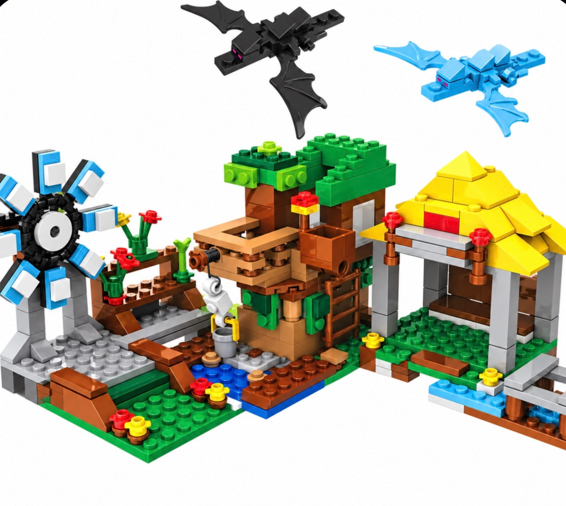 Minecraft windmill building block set with 6 figures